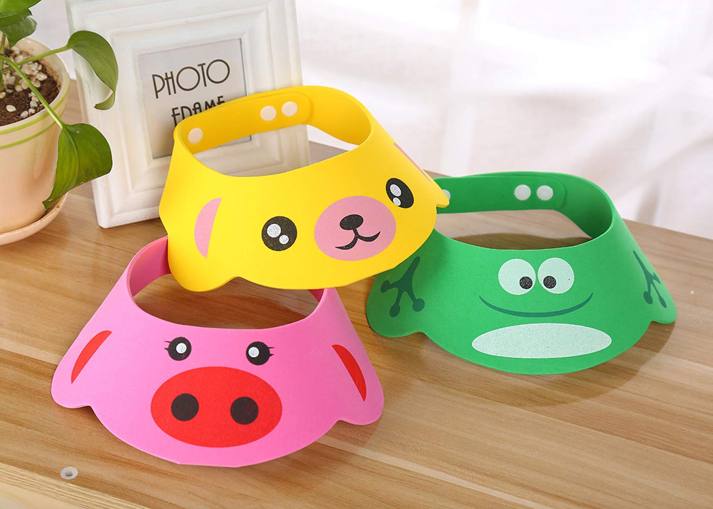 SUNTRADE Adjustable Visor Cartoon Shampoo Shower Bathing Protection Cap for Toddler, Baby, Kids, Children, Set of 3