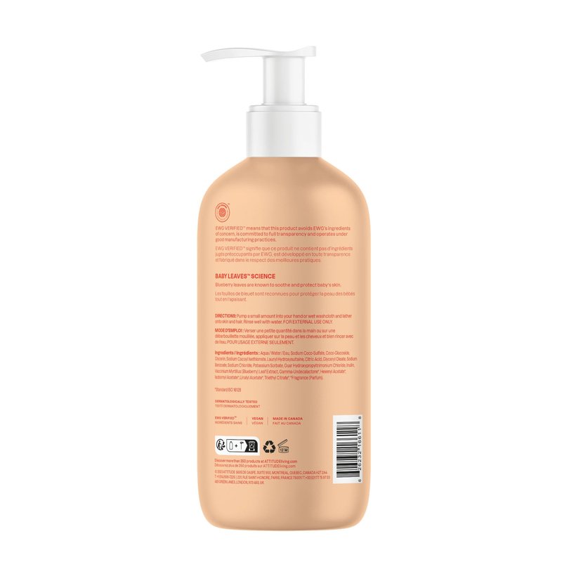 ATTITUDE Baby 2-in-1 Shampoo & Body Wash, EWG Verified, Dermatologically Tested, Vegan, Orange and Pomegranate Scent, 16 Fl Oz (Pack of 6)