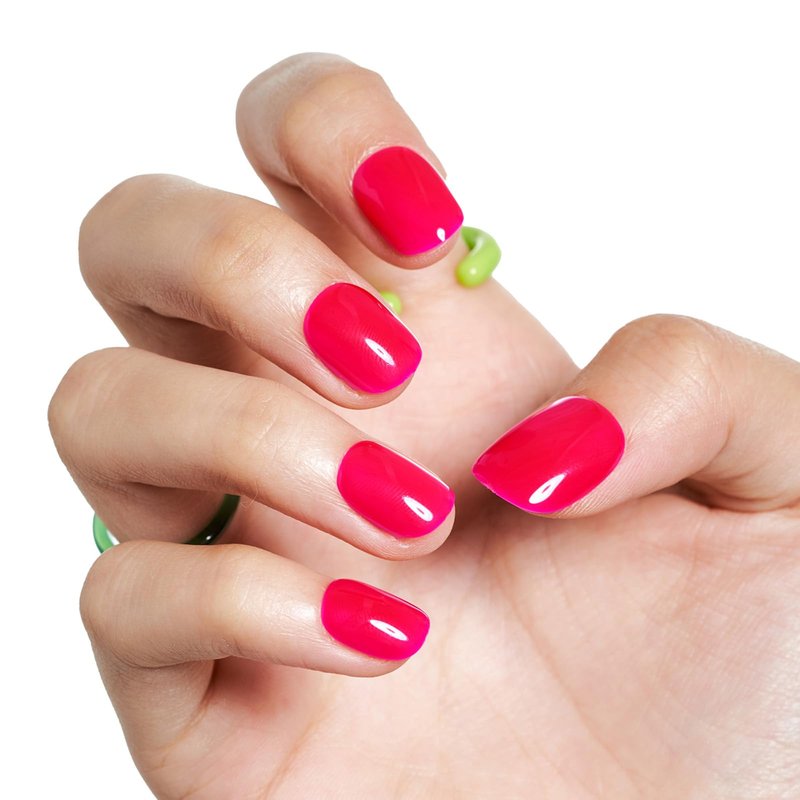 GLAMERMAID Extra Short Press on Nails 24PCS, Bright Hot Pink Jelly Fall Gel Glue on Nails, Glossy Round Reusable UV Finish Fake Nails Acrylic False Nails Manicure Kits for Women