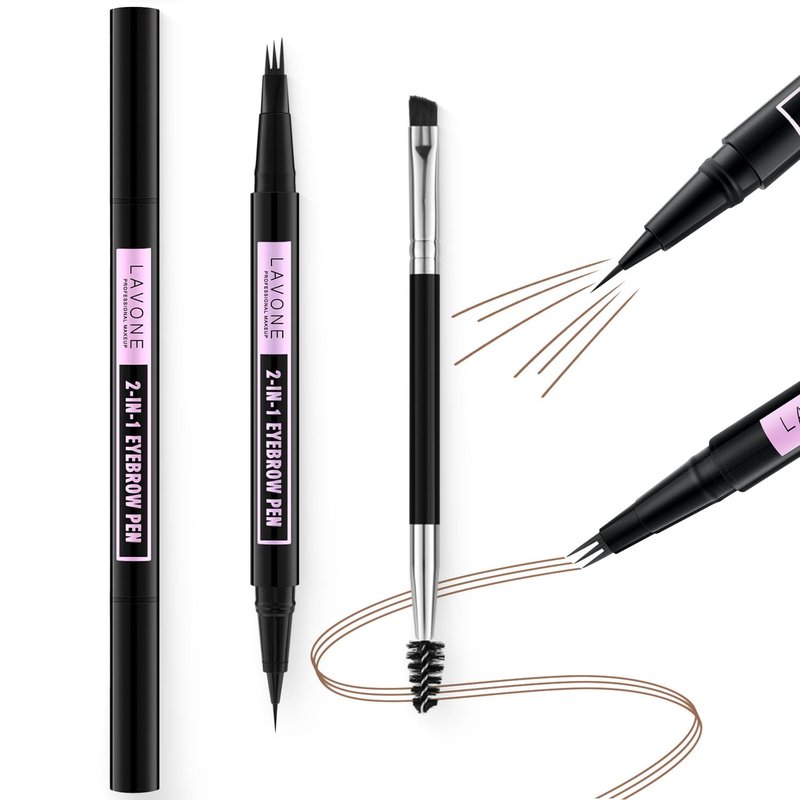 Eyebrow Pen - 3 Tip Microblading Pencil & Ultra-Precise Dual-Ended Brush | Soft Brown 05