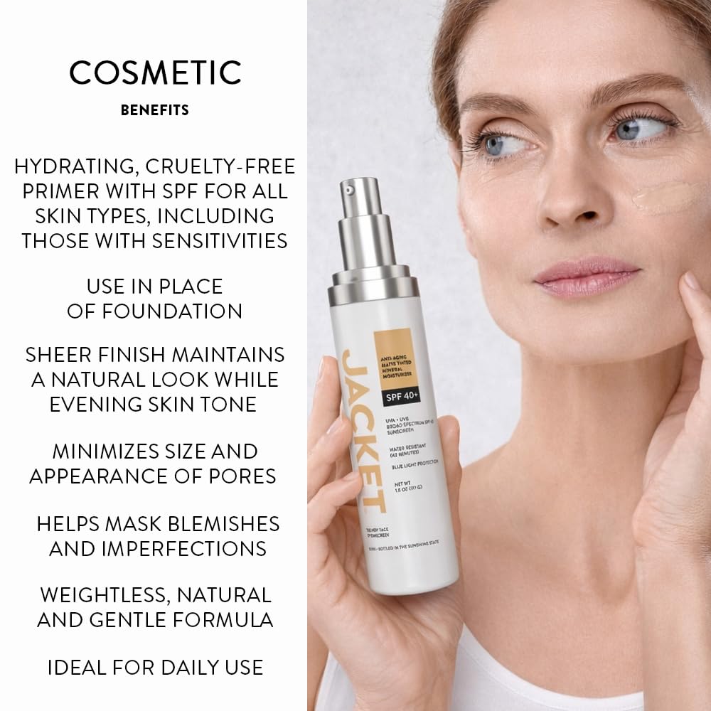 SPF 40+ Anti-Aging Tinted Mineral Moisturizer for Face, Broad Spectrum Sunscreen with Matte Finish, Lightweight Water-Resistant Daily UV Protection, Blue Light Defense, Hydrating Skin-Perfecting Tint
