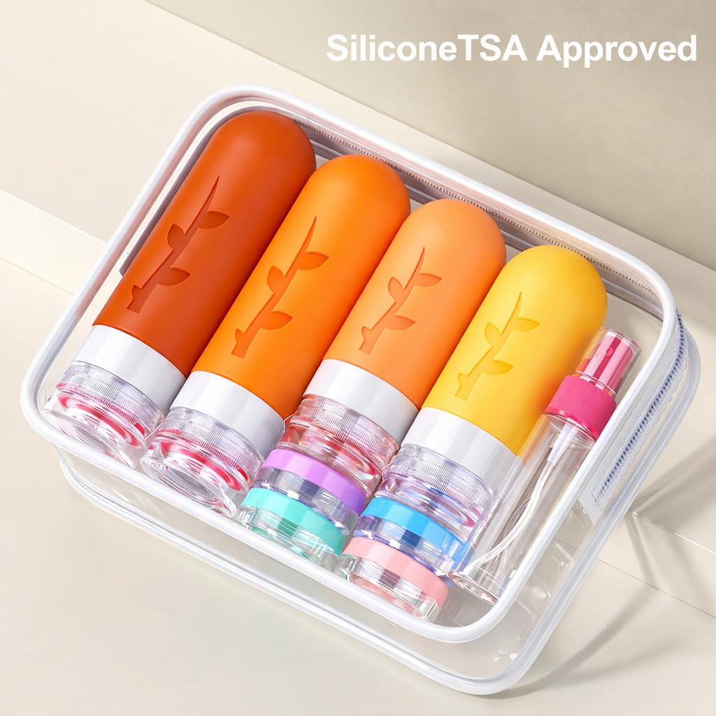 Travel Toiletry Containers - 18-Pack TSA Approved Travel Bottles & Jars for Essentials | Leak-Proof & Compact