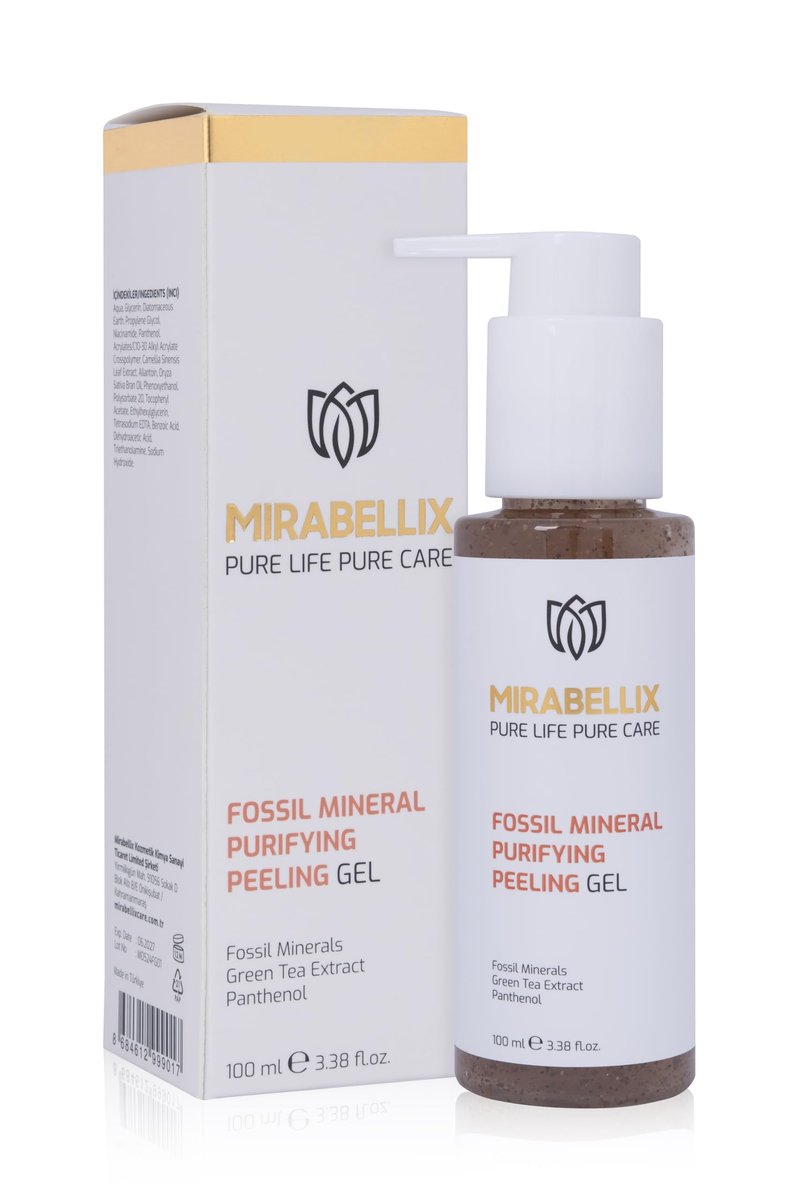 Mirabellix Fossil Mineral Purifying Peeling Gel 100ML – Exfoliating Gel with Green Tea, Rice Oil & Vitamin E for Deep Cleansing, Pore Refining, Blackhead Removal & Skin Brightening