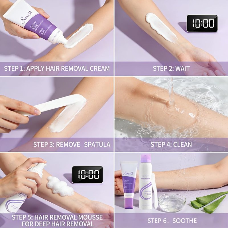 Hair Removal Cream & Mousse Combo Set – Fast-Acting Gentle Depilatory for Women & Men, Includes 100g Tube + 140ml Foam with Scraper, Smooth Spray