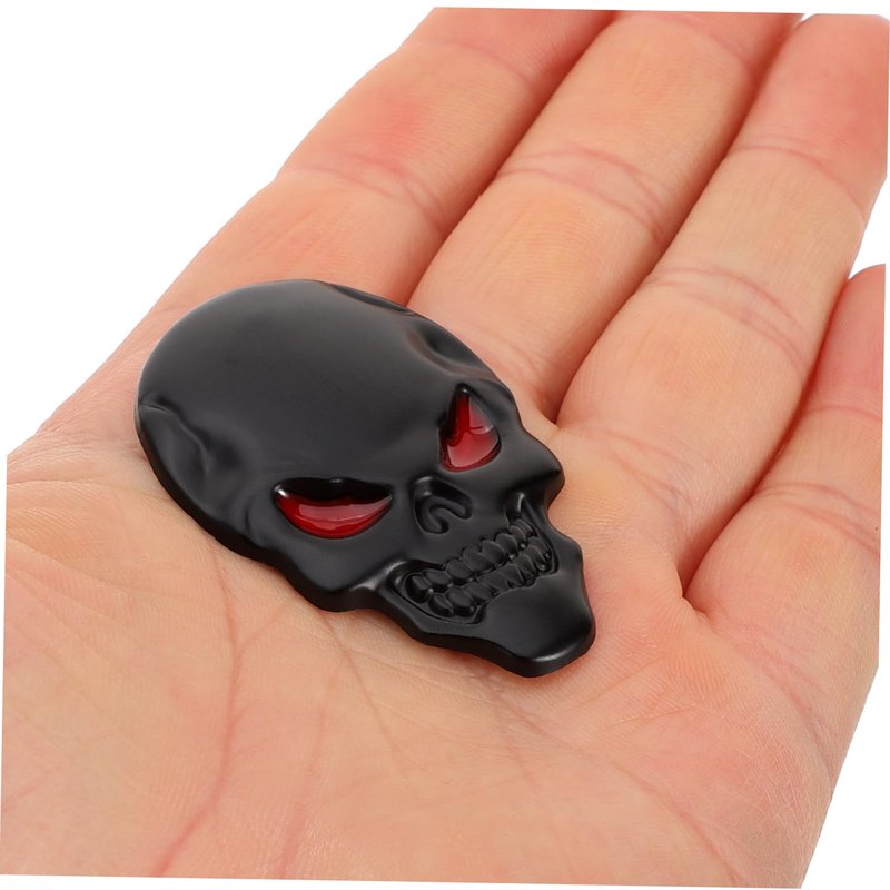 GLEAVI 4Pcs Black Zinc Alloy 3D Skull Car Decals Universal Metal Emblems for Vehicle Decoration 1.96X1.29 Inch