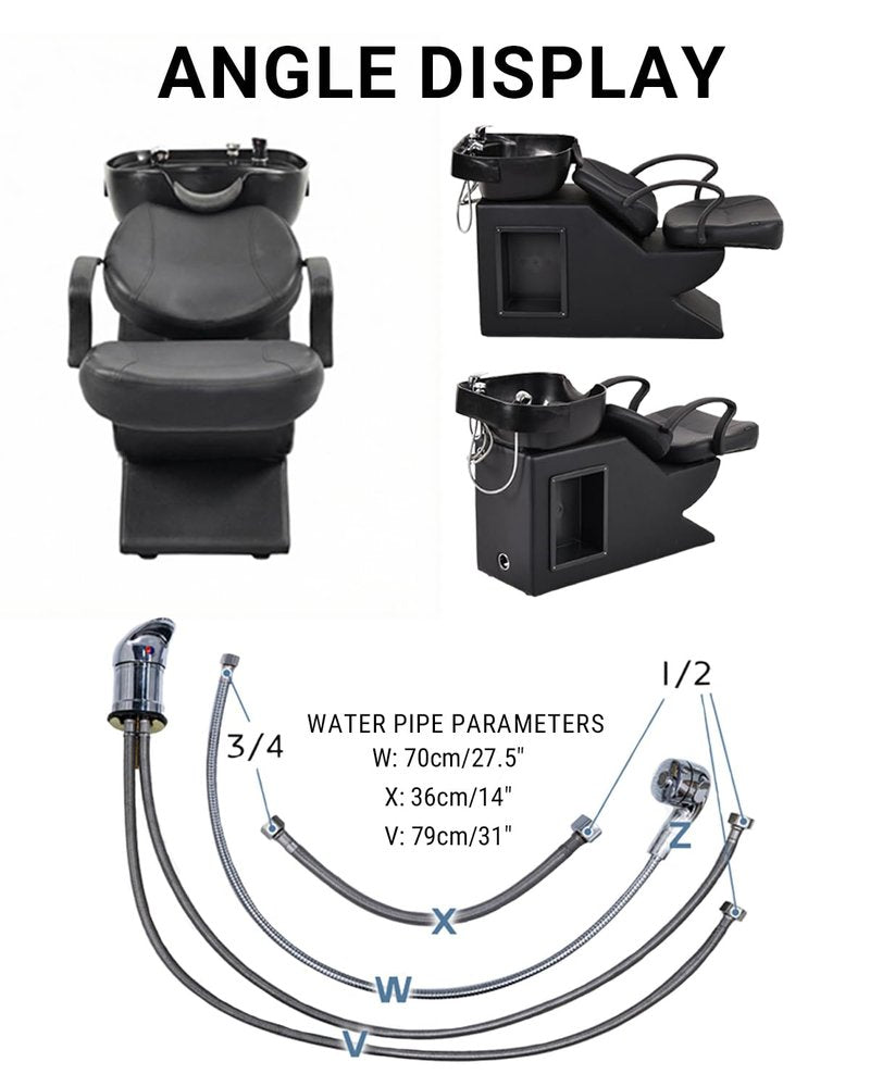 IJIALIFE Shampoo Bowl and Chair Set for Salon, Hair Washing Station for Hair Stylist, ABS Shampoo Bowl Sink Chair with Side Store Compartment for Spa Beauty Barbershop, Black