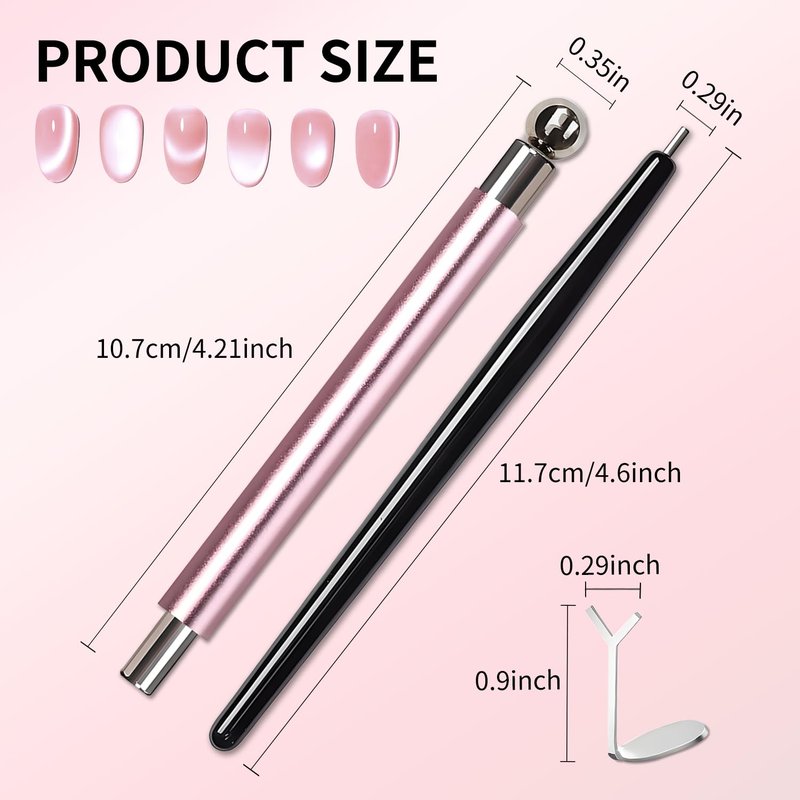 uadbau 4-Piece Cat Eye Magnet Set – Black Bead-Attracting Nail Magnet Pen & Heart-Shaped Magnet for Nails, Nail Magnets for Nail Art, Cat Eye Magnet for Nail Art, Perfect for Home DIY, Nail Art Design