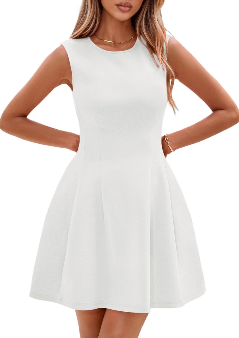 PRETTYGARDEN Summer Dresses for Women 2026 Elegant Classy Spring A Line Business Casual Work Graduation Cocktail Short Dress (White,Large)
