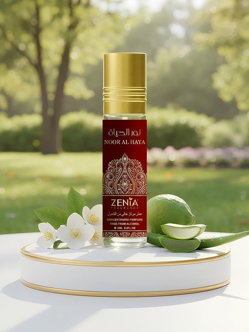 Zenia Noor Al Haya Perfume Oil Roll-On – 6ml / 0.2oz | Long Lasting Alcohol-Free Fresh Floral Musk Fragrance Oil with Citrus, Jasmine, Aloe Vera & Oud