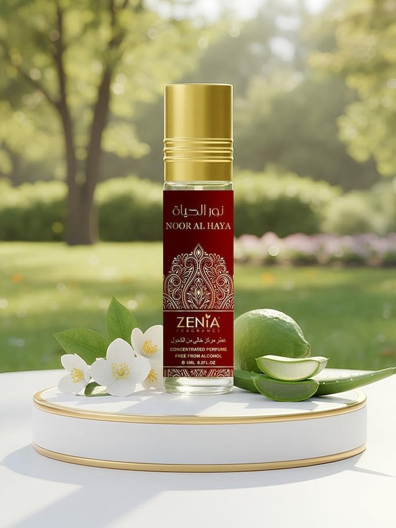 Zenia Noor Al Haya Perfume Oil Roll-On – 6ml / 0.2oz | Long Lasting Alcohol-Free Fresh Floral Musk Fragrance Oil with Citrus, Jasmine, Aloe Vera & Oud