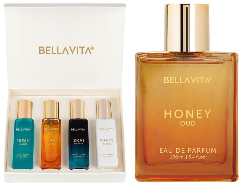 Women's Perfume Gift Set (4 x 0.68 fl. oz. & 3.4 fl. oz.) | Includes Honey Oud, Skai, Fresh, White Oud | Perfect for Men & Women | Woody, Floral, Sweet & Spicy Scents for Gifting & Daily Wear