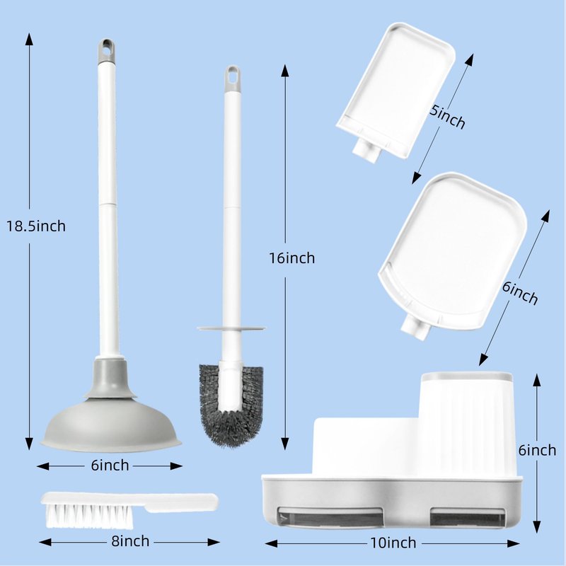 Silkyhose Toilet Brush and Plunger, 3 in 1 Toilet Bowl Brush and Holder with Crevice Cleaning Brush Wall Mounted Household Bathroom Cleaning Tools Combo Set(White-Gray)