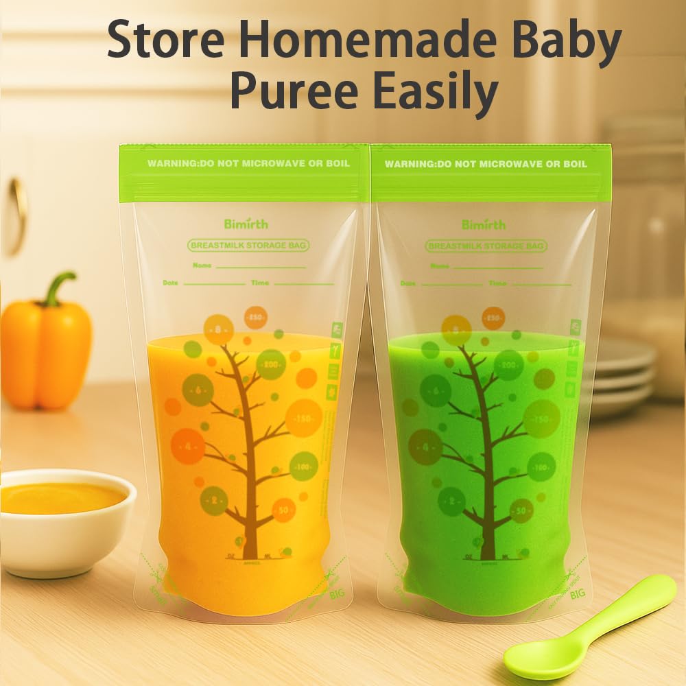 112 Count Breast Milk Storage Bags for Freezer, 8oz BPA-Free Breastmilk Bags, Double Zipper Leak-Resistant & Self-Standing, Thick Durable Milk Storage Bags – Bimirth