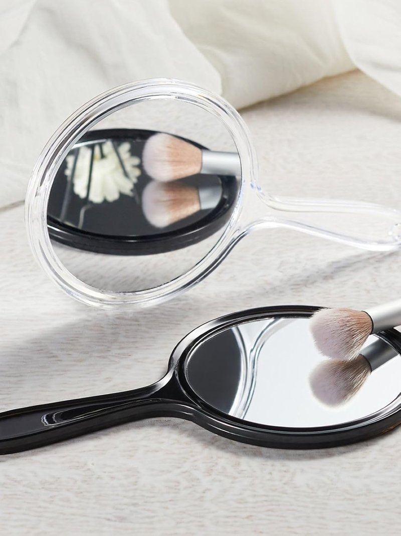 Macaki Double-Sided Handheld Mirror - 1X/15X Magnification for Travel & Makeup | 10.5" L x 5.7" W, Transparent Black