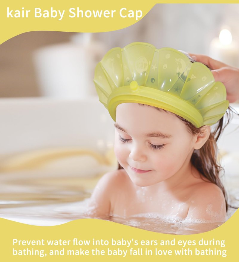 kair Baby Kids Bath Visor Soft Adjustable Silicone Toddler Children Shower Cap Hair Washing Hat Keep Kids Shield Water Out of Eyes & Ears Head Circumferences 17" - 24" (Yellow, More Than 24 Months)
