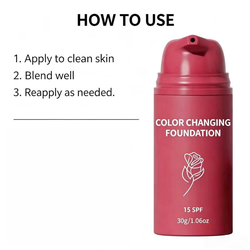 2PCS Color Changing Foundation, Skin Tone Adapting Liquid Foundation for Women, Skin Tone Adapting Liquid Foundation for Natural Finish, Blurs Imperfections & Fine Lines, SPF 15, 1 Fl Oz