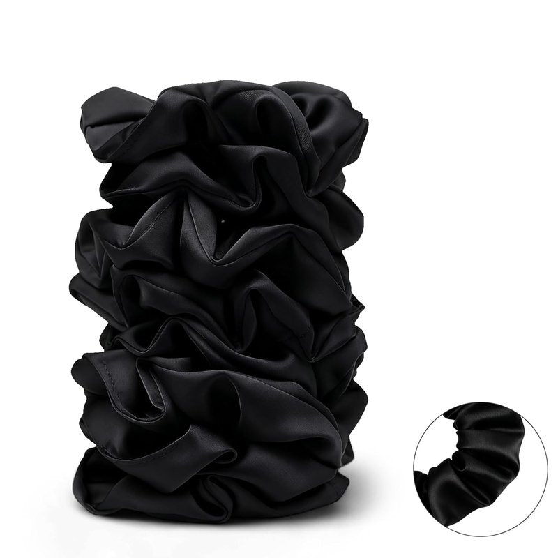 Skiennix Satin Scrunchies - 8PCS Black Silk Hair Ties | No Crease, Frizz-Free, Gentle Elastic Bands