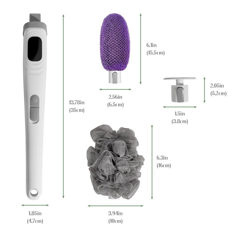 Pecait Electric Body Brush, African Bath Sponge Back Scrubber for Shower, IPX7 Waterproof Dual-Speed Control Bath Brush with 3 Interchangeable Heads, for Cleansing, Exfoliating and Massaging Skin