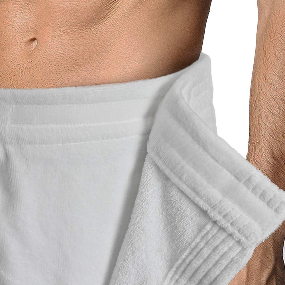 Turkish Cotton Terry Velour Adjustable Body Wrap Towel for Men (White, One Size)