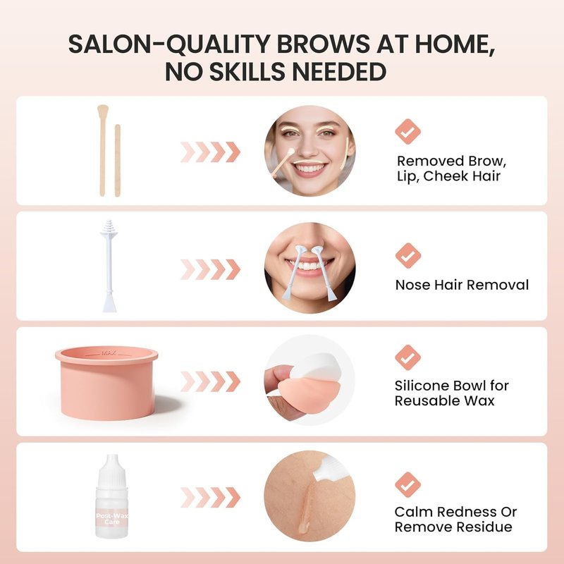 Mini Eyebrow Wax Kit - Hair Removal Wax Beads & Sticks | USB Fast Heat, Travel-Friendly