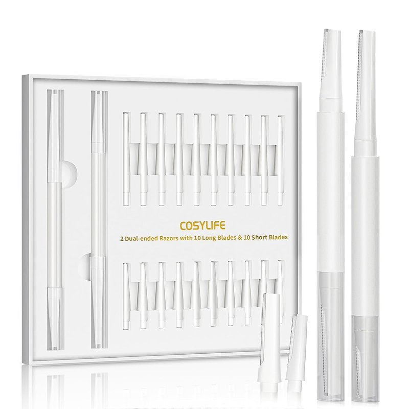 COSYLIFE Dermaplaning Tool - Exfoliating Face Razor Kit with 2 Dual-End Razors & 20 Blade Refills