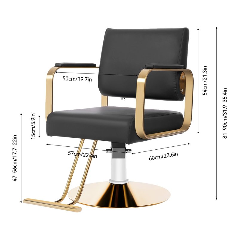 FUODIHEE Salon Chair, 360 Degree Swivel, Hydraulic Adjustable Hairdressing Chair, 440lbs Multi-Function Barber Chair w/Footrest &PU Cushion for Salon, Barber Shop and Beauty Salon (Gold+Black)