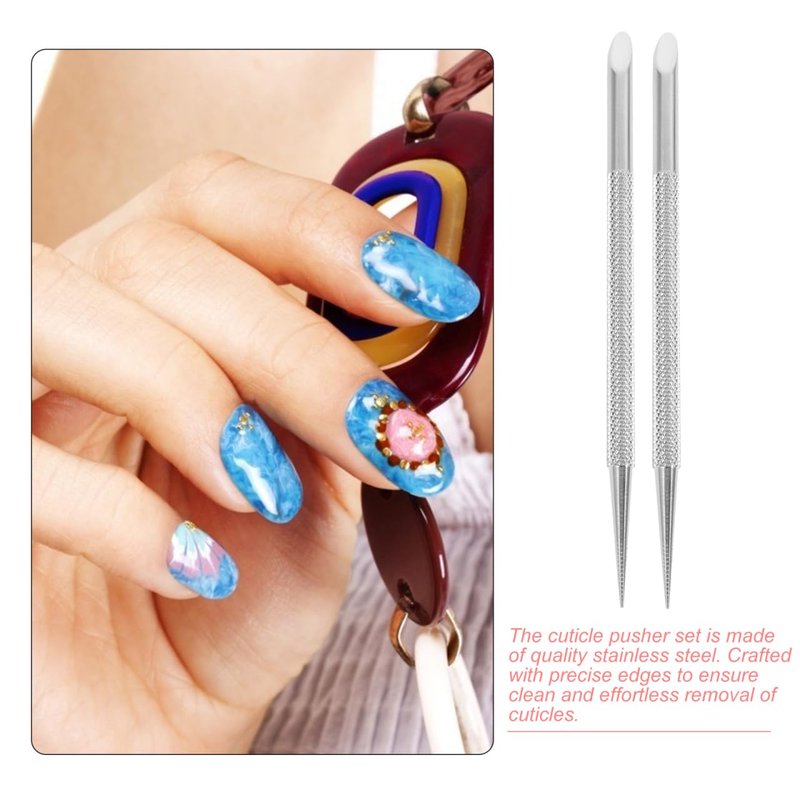 TOVINANNA Cuticle Pusher Tool 2Pcs Stainless Steel Nail Polish Remover Manicure Tool with Ergonomic Non-Slip Handle for Precise Nail Cuticle Care, 4.76 Inch