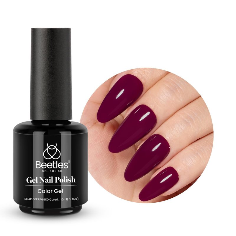 Beetles Dark Red Gel Polish - Mellow Plum 15ML/0.51Fl Oz, Cherry Wine Burgundy Red Gel Nail Polish, Soak Off UV LED Lamp Burgundy Wine Nails Art, Long-Lasting Manicure Salon DIY Home Gifts for Woman