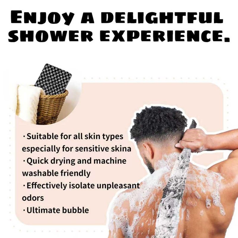 LULUWARM Exfoliating Shower Towel, Quick-Dry Double-Sided Body Scrubber, Oversized 48"x12" Extra Long to Clean Back & All Hard-to-Reach Spots, Gentle for All Skin
