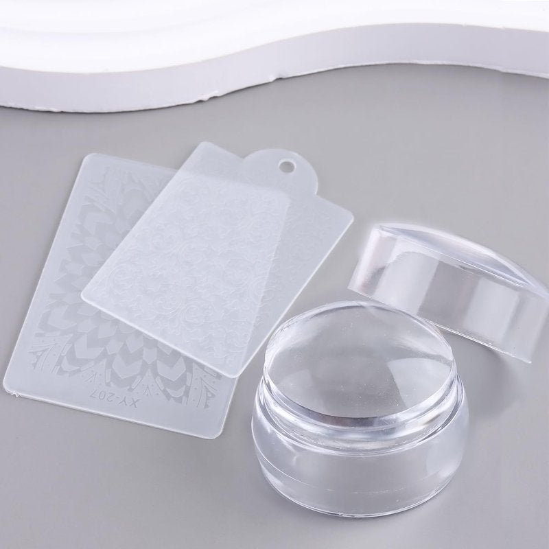 Skiennix French Tip Stamp - Soft Clear Silicone Jelly Head Stamper with 2PCS Scraper Kit for Easy DIY Manicure