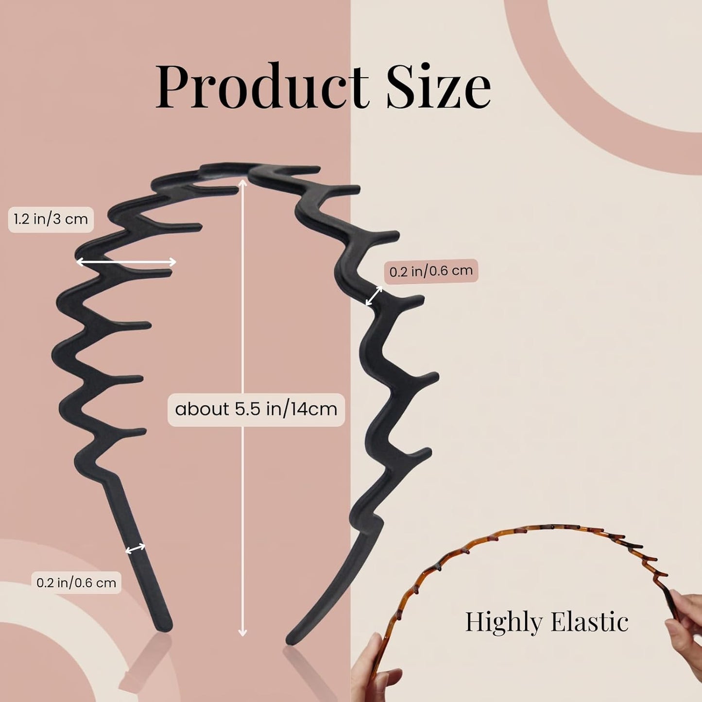 Zig Zag Headbands for Women & Men - Non-Slip Wavy Hair Accessories | 2pcs Matte Black