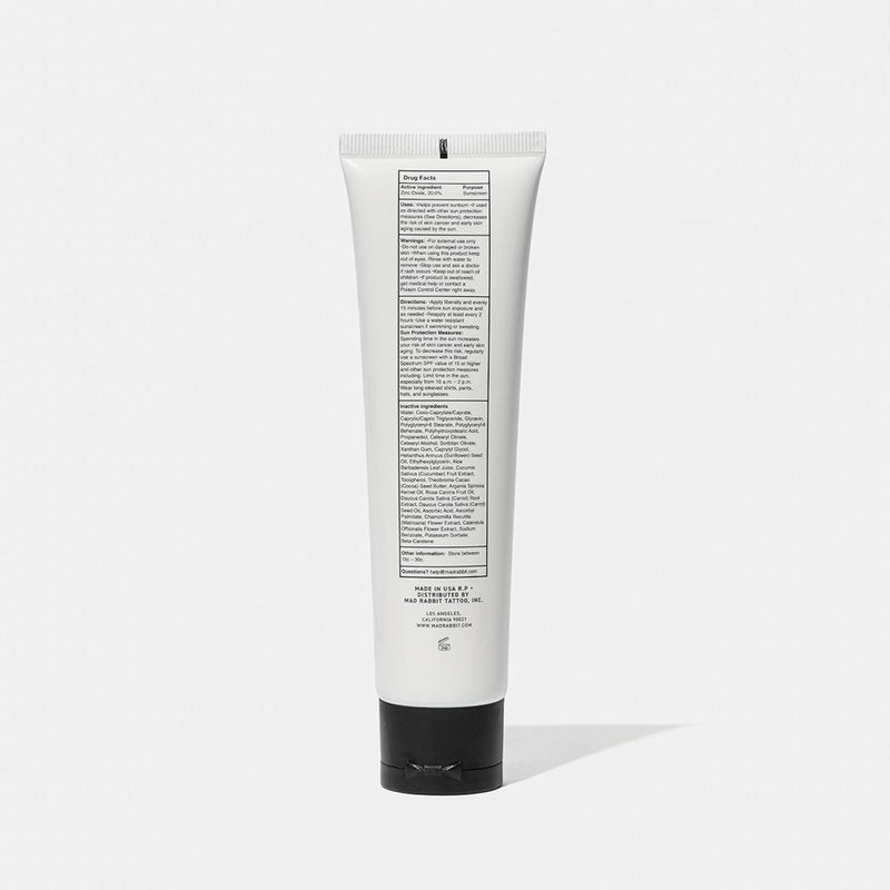 Mad Rabbit Defend Tattoo Sunscreen- SPF 30 100mL Tube- Mineral Sunscreen Lotion - Tattoo Fade Protection and Moisturizer, Anti-Aging Formula