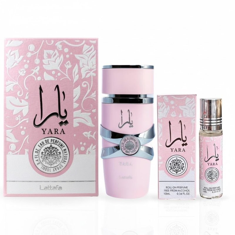 Lattafa Yara Fragrance Bundle for Women - 3.4 Oz Eau de Parfum & 0.34 Oz Perfume Oil Set