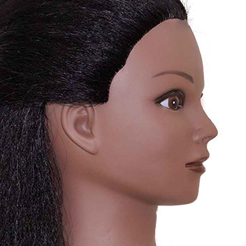 ISHOT Mannequin Head With Hair,100% Real Human Hair,Hairdresser Training Head,Doll Head,Beauty School Hair Practice Head,Manikin Cosmetology Black