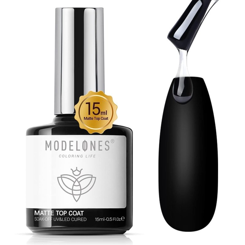 Modelones Matte Gel Top Coat - Chrome Proof, No Wipe Finish | 15ML Velvet Nail Polish for Long-Lasting Manicure