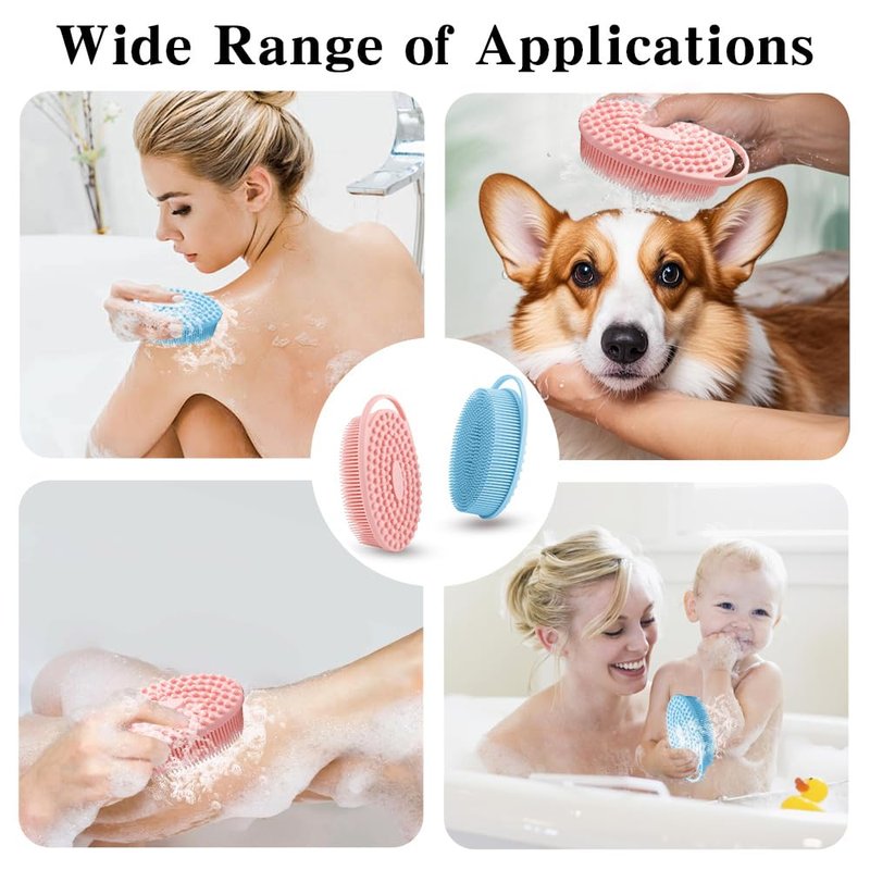 Cutiland 2 Pack Silicone Body Scrubber with Loofah Exfoliating Soft Body Shower Scrubber for Body, 2 in 1 Bath and Shampoo Wash Brush for Skin Exfoliation Men Women (Blue&Pink)