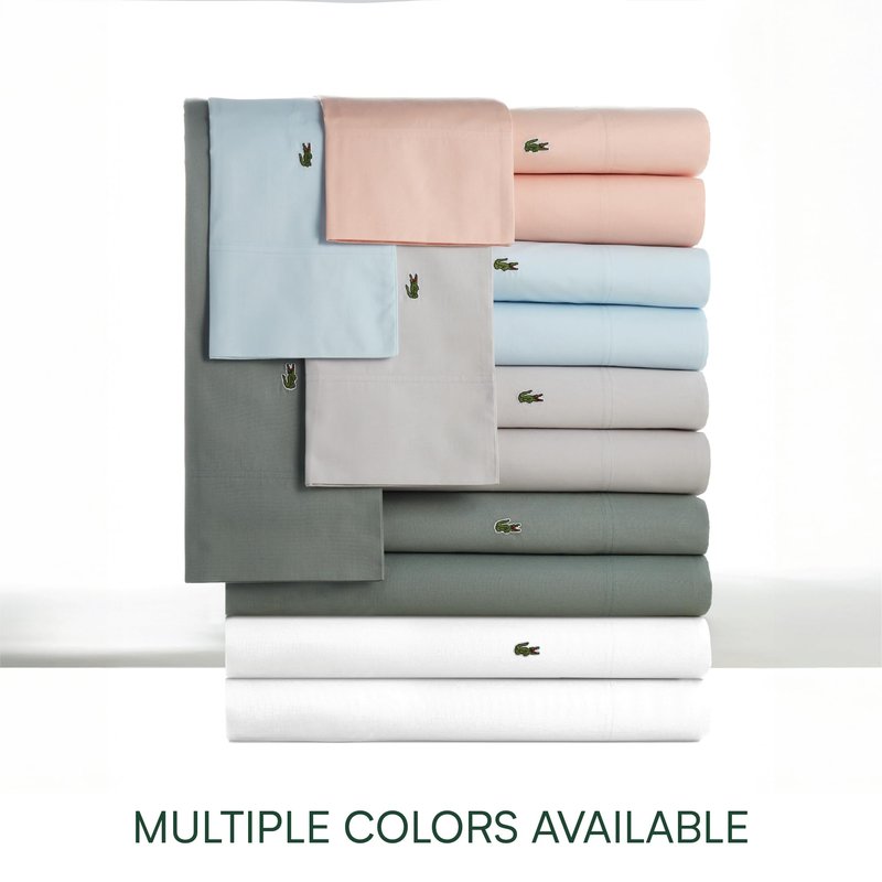 Lacoste 100% Cotton Percale 3-Piece Sheet Set – Lightweight and Ultra-Soft Bedding with Deep Pockets, Wrinkle-Resistant, Hypoallergenic and Durable, Oeko-Tex Certified – Breeze Blue, Twin Extra Long
