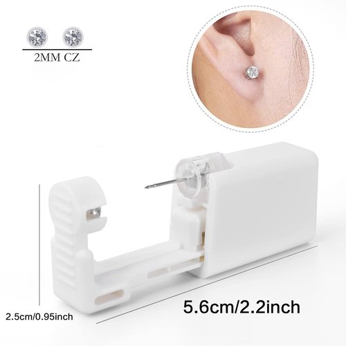 Ear Piercing Kit, Anzero 2 Pcs Disposable Ear Piercing Gun with Preloaded Ear Stud, at Home Self Ear Piercing Gun Kit - 5MM Earrings Stud