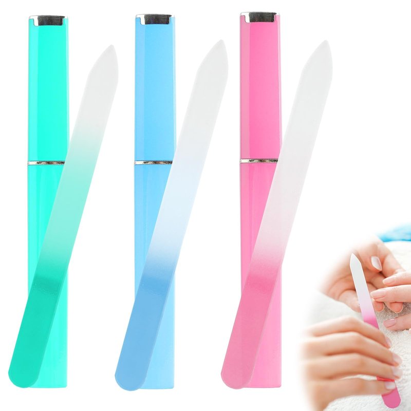3 Pack Glass Nail File, Crystal Double-Sided Mixed Color Fingernail Files for Natural Nails, Professional Reusable Glass File for Women Girls Manicure Care (Style 2)