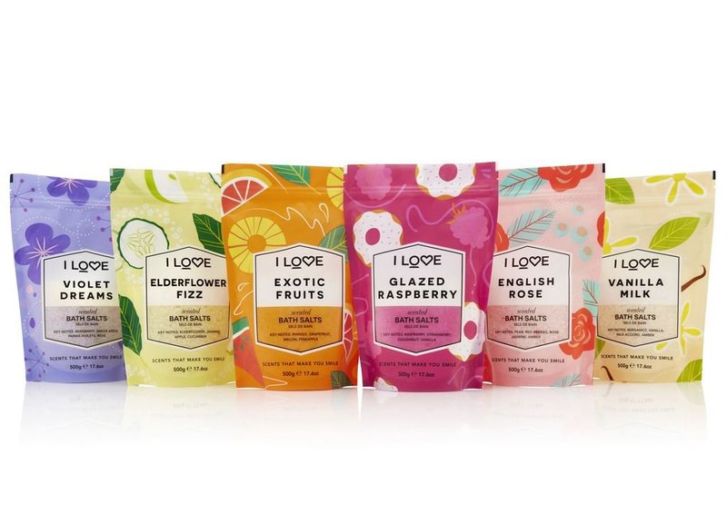 I Love English Rose Scented Bath Salts - Relaxing, Hydrating Bath Soak - Rose Bath Salts with Natural Fruit Extracts - Skin-Softening - 17.6 oz