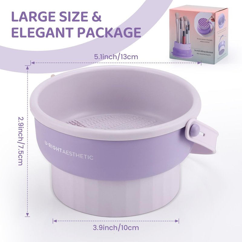 GOLIKEE Makeup Brush Cleaner Mat 3 in 1 Silicone Makeup Brush Cleaner Bowl Cosmetic Brushes Cleaning Tool Organizer for Storage and Air Drying (Purple)