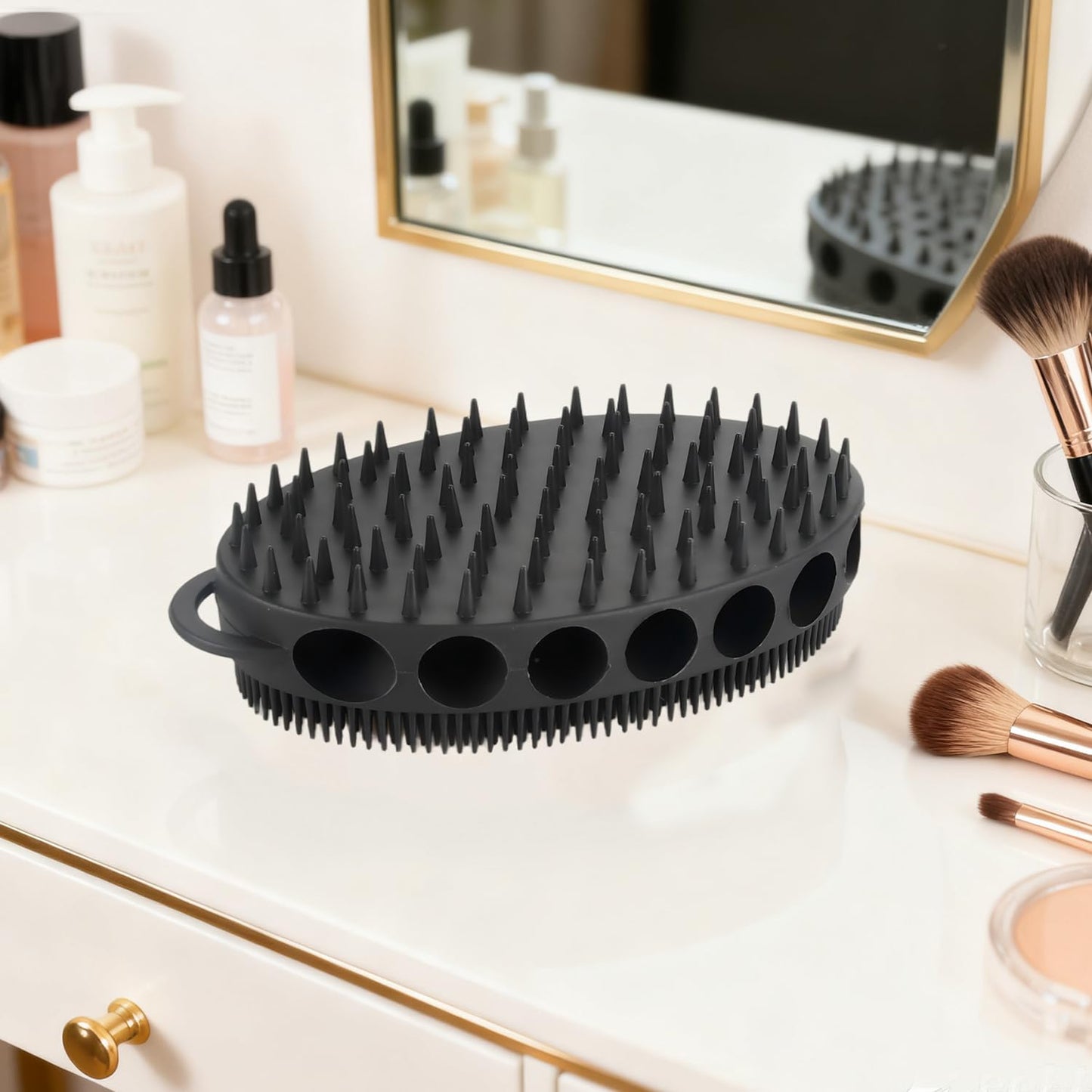 Silicone Body Scrubber with Double-Sided Bristles, Deep Cleaning Massage Brush, Black, Flexible Design with Hanger Loop for Exfoliating and Scalp Care (Pink)