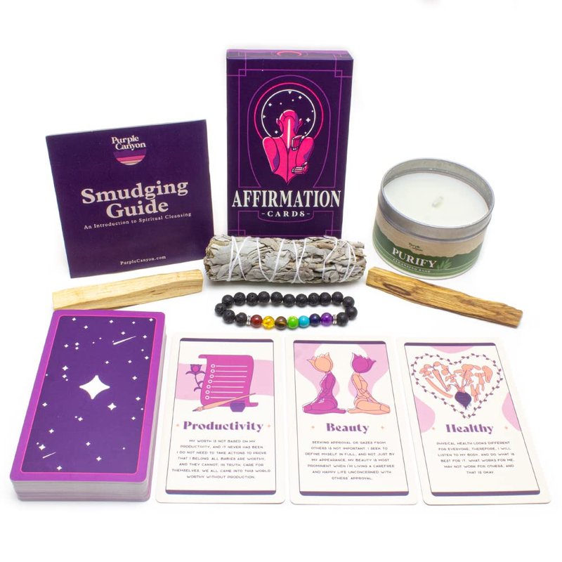 Purple Canyon Self-Reflection Kit | Travel Case with Manifestation Journal, Affirmation Cards, and Aromatherapy Balm Set | Meditation Gifts and Accessories for Mindfulness and Self-Care
