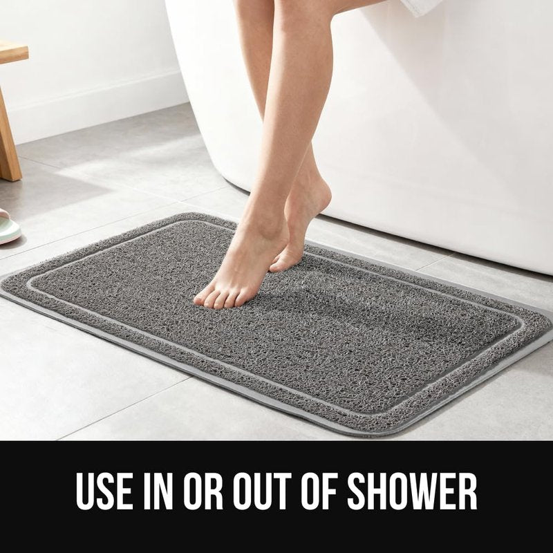 GORILLA GRIP Exfoliating Bath and Shower Mat, Textured Backing, 35x16 Soft Loofah-Style Foot Scrubber for Outside or Inside Bathtub, Quick Dry Easy Drainage Tub Floor Mats, Bathroom Essentials, Gray