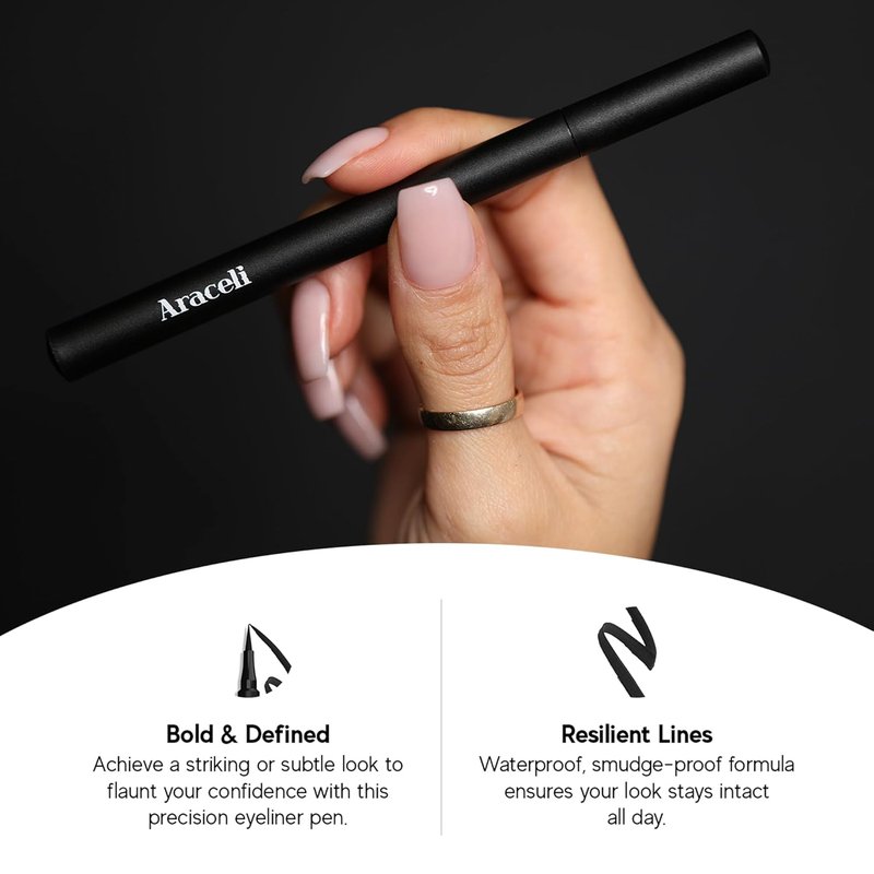 Liquid Eyeliner Pen - Water Resistant, Smudge-Proof, Quick-Dry Formula for Cat Eye & Winged Looks | Intense Black Pigment