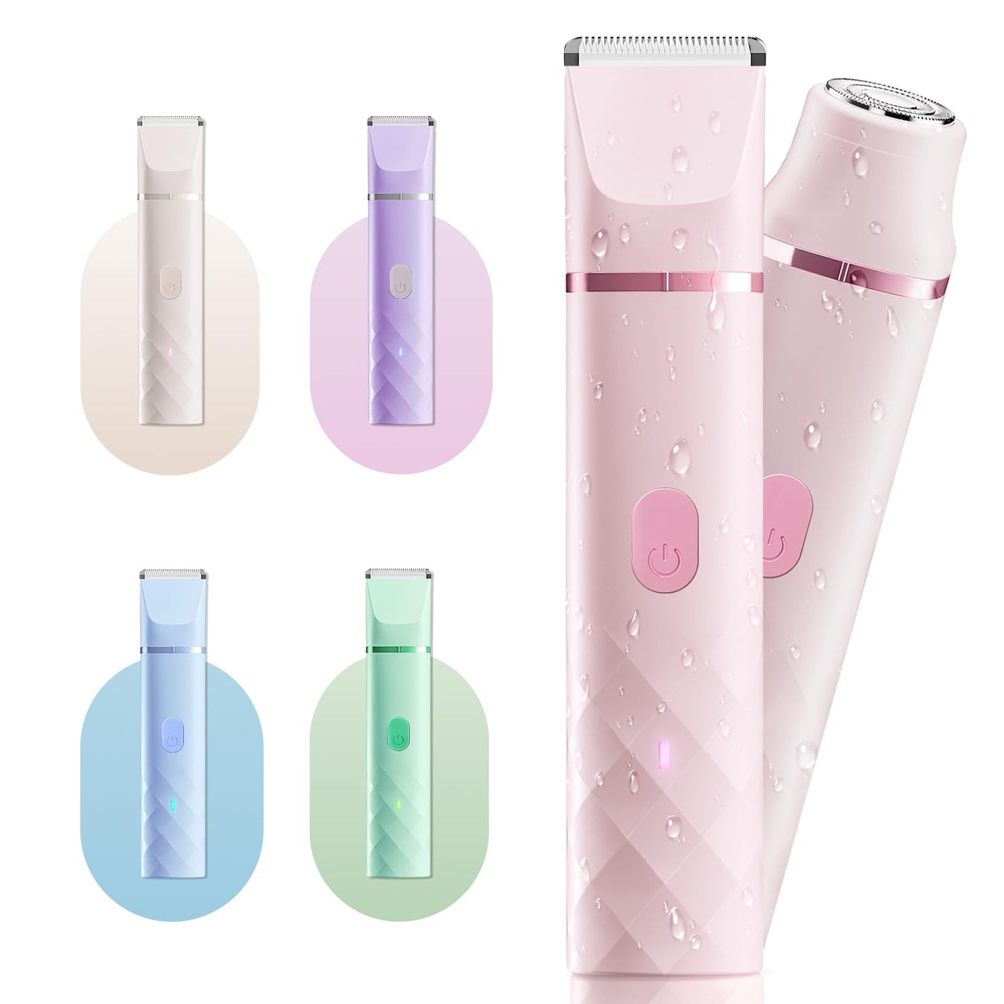 Bikini Trimmer for Women, IPX7 Waterproof, Painless Rechargeable Electric Razor Remover, 2-in-1 Facial & Pubic Hair Removal for Sensitive Skin, Portable Travel Size, Womenโs Gift, Pink