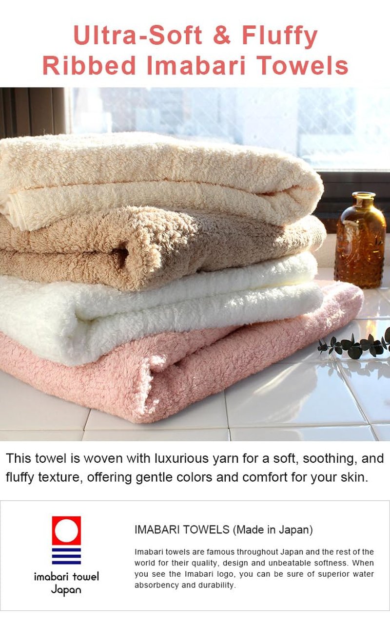 HIORIE Imabari Towel, 2-Piece Bath Towel Set, Japanese Towels, Soft and Fluffy Towel, Luxury Cotton, Off White