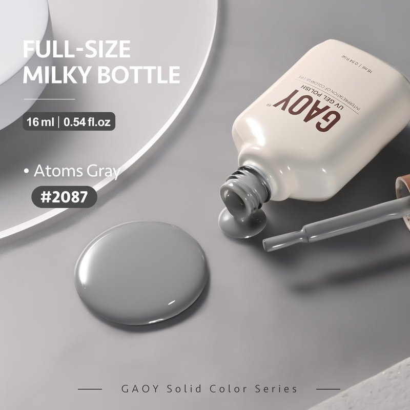 GAOY Gray Gel Nail Polish, 16ml Soak Off Gel Polish, UV Light Cure for Nail Art DIY Manicure at Home, 2087 Atoms Gray