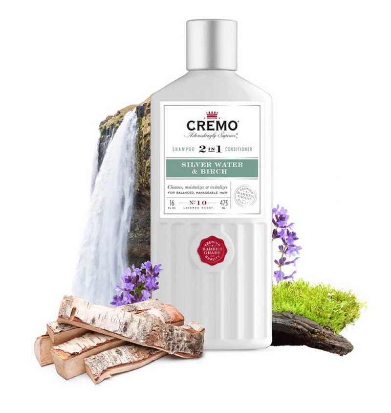 Cremo Barber Grade Silver Water & Birch 2-in-1 Shampoo & Conditioner, 16 Fl Oz (2-Pack)