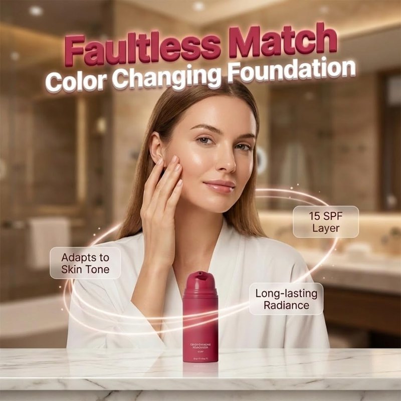 Color Changing Foundation, 2026 New Skin Tone Adapting Liquid Foundation, Automatically Adjusts Makeup Application, Concealing Fine Lines And Wrinkles, Moisturizing And Hydrating for Women (1Pcs)